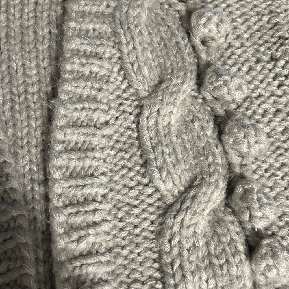 HUMMINGBIRD Gray Open Sweater Pom Pom Chunky Knit Cardigan One Size Oversized - Picture 5 of 7